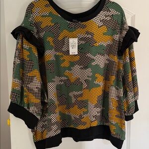 Ashley Stewart Camouflage Sweatshirt - Green, Yellow, Black